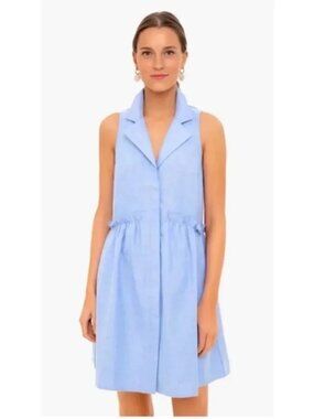 Tuckernuck blue Oxford ruffle sleeveless royal shirt dress